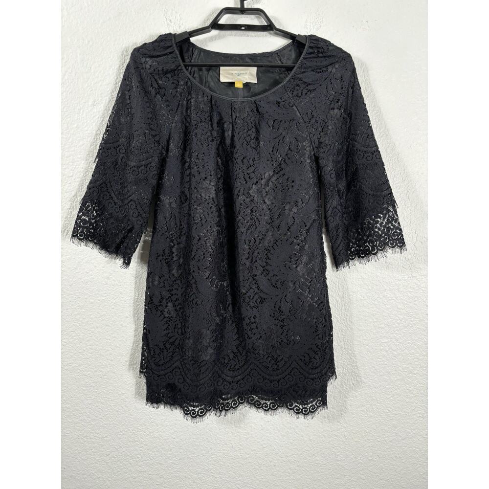 Anthropologie Leifsdottir Lace Mini Dress Size 0 Black Lace 3/4 Sleeve